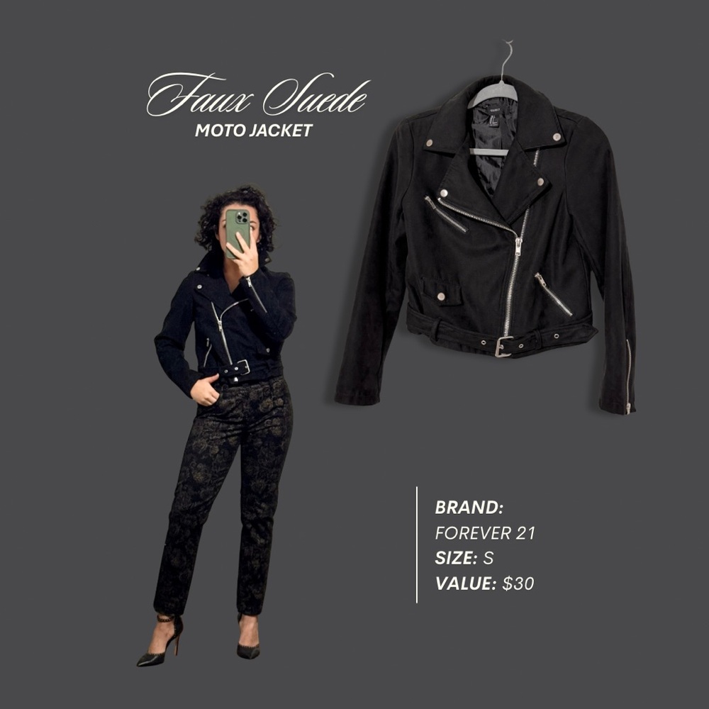 Black Moto style Jacket with Silver Accents